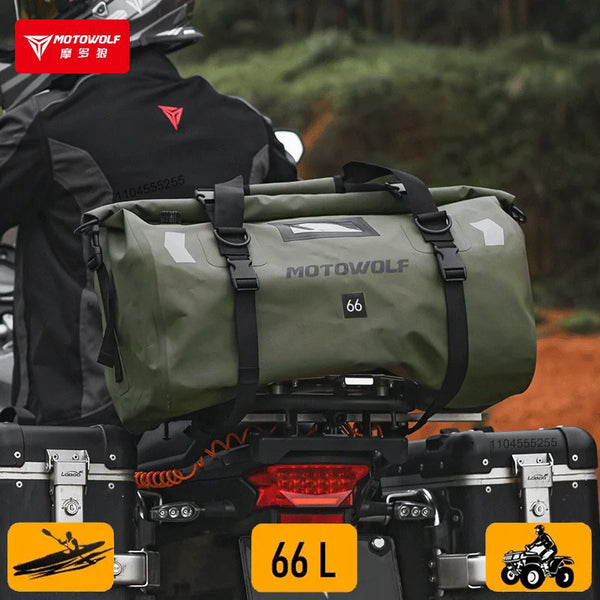 កាបូបម៉ូតូ Motowolf ទំហំ 66 លីត្រ កាបូបស្ពាយក្រោយការពារទឹក កាបូបសម្រាប់ជិះម៉ូតូកង់បី កាបូបសម្រាប់ដាក់ធុងសាំងសម្រាប់ធ្វើដំណើរ និងការពារការឆ្លុះពន្លឺ