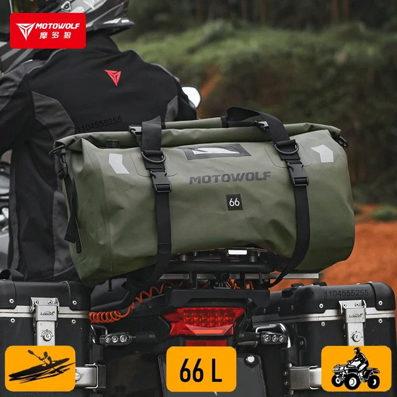 កាបូបម៉ូតូ Motowolf ទំហំ 66 លីត្រ កាបូបស្ពាយក្រោយការពារទឹក កាបូបសម្រាប់ជិះម៉ូតូកង់បី កាបូបសម្រាប់ដាក់ធុងសាំងសម្រាប់ធ្វើដំណើរ និងការពារការឆ្លុះពន្លឺ