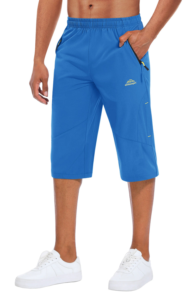Men’s Capri Quick Dry Water Resistant Stretch Elastic Waist Shorts Lightweight Breathable Hiking Golf Pants with Zipper Pockets