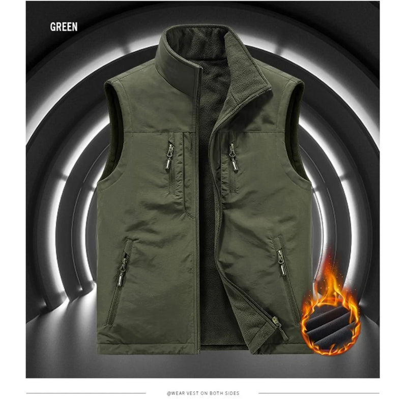 Double-Sided Vest Autumn Winter Thickened Fleece Men's Vest Jacket Warm Outerwear Slim Fit Casual Style Daily