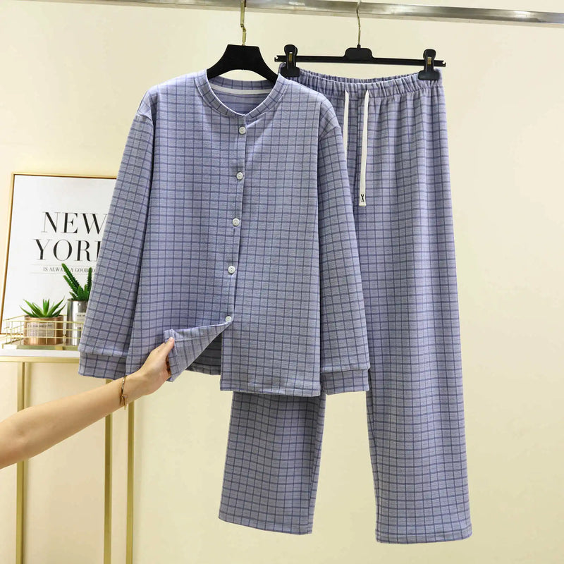 Pajama Woman Winter De Velvet Warm Sleepwear For Sleeping Clothes Casual Plaid Thicken Home Wear Suit Fleece Pyjamas Femme