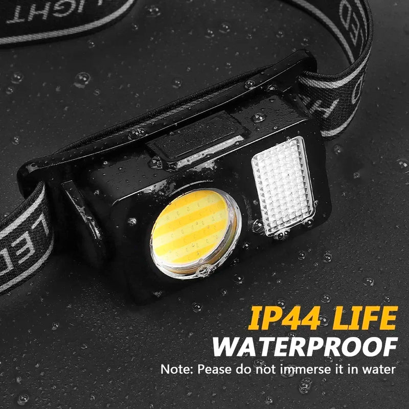 ភ្លើងមុខ COB LED ដ៏មានអានុភាពខ្លាំង ប្រើ USB ទៅ Type-C សាកថ្មបាន ពិលក្បាល ពិលភ្លើងមុខ សម្រាប់នេសាទ បោះតង់