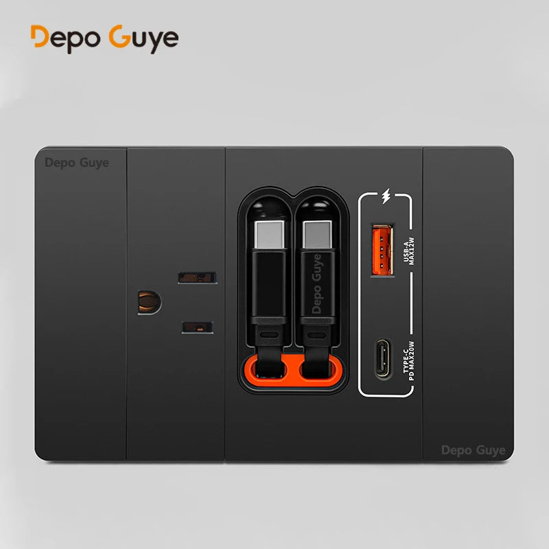 20W PD Fast Charge Socket with Double USB Charging,US/Thai /Italy Universal USB Type-C Wall Outlet Panel 120*79mm For Home Use