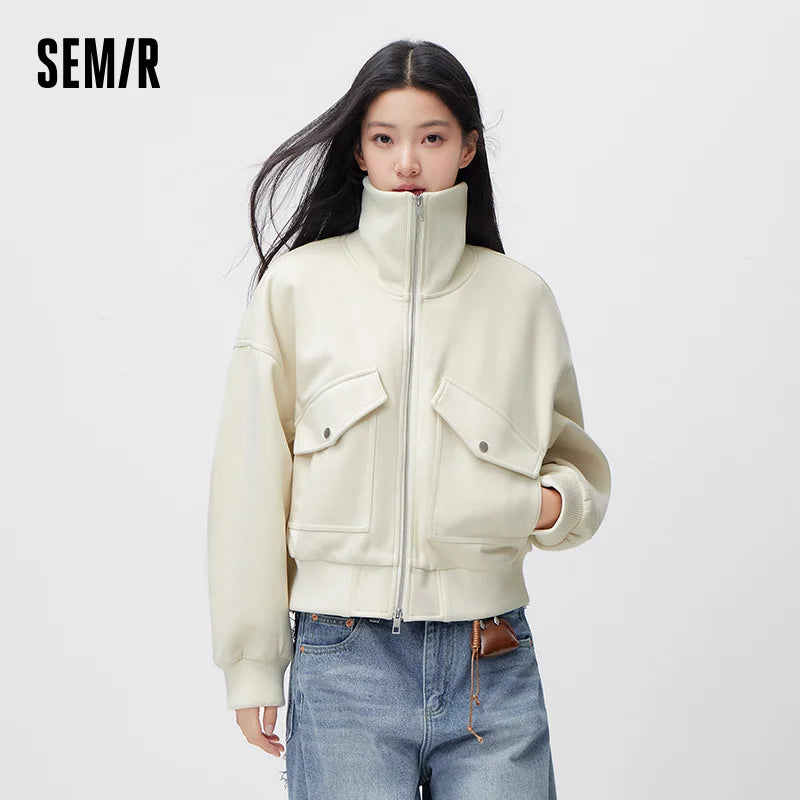 Semir Women Jacket Padded 2026 Drop Shoulder Loose Fit Lapel Collar Smart Casual Style Urban Casual Style Soft Comfortable