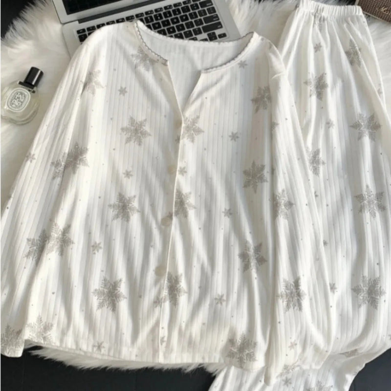 Long Sleeve Top Nightwear for Woman Pajamas Set 2026 Spring Autumn New Casual Loungewear 2 Piece Home Clothes Sleepwear Pijama