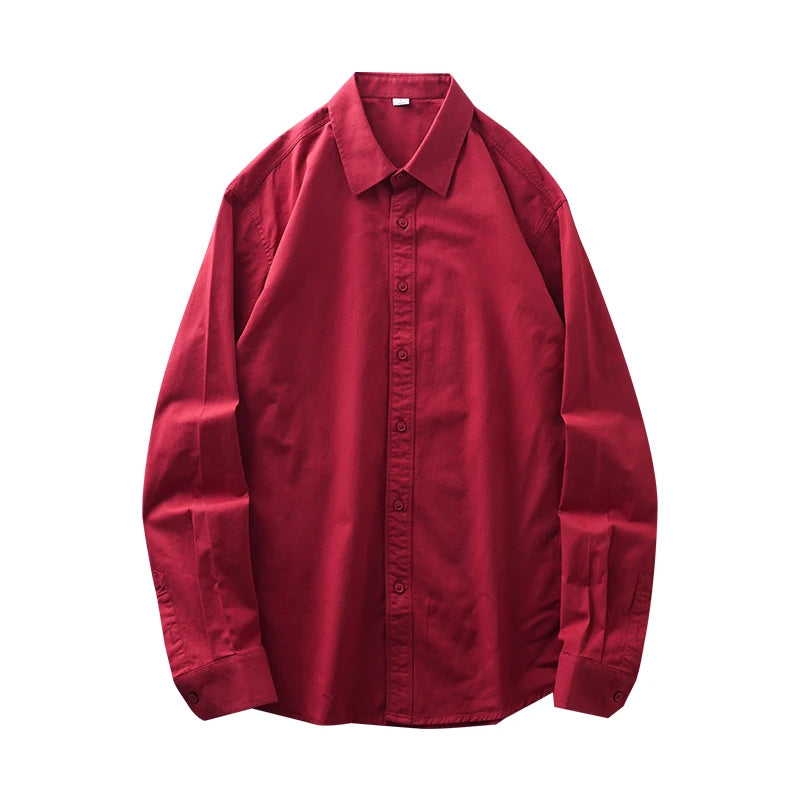 DUKEEN 350G Heavyweight Men's Shirts Pure Cotton Autumn Solid Color Long-Sleeve Casual Business Formal Dress White Men's Clothes