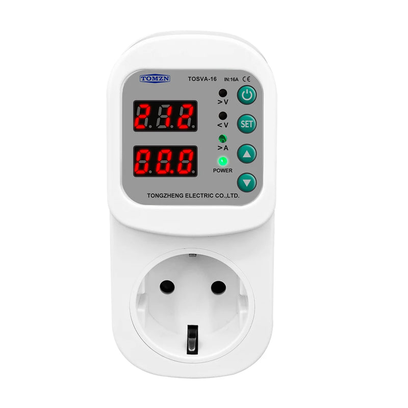 TOMZN Automatic Voltage Current Protector Socket AC 110V 220V Adjustable 16A Power Surge Protector EU Plug Socket TOSVA-16