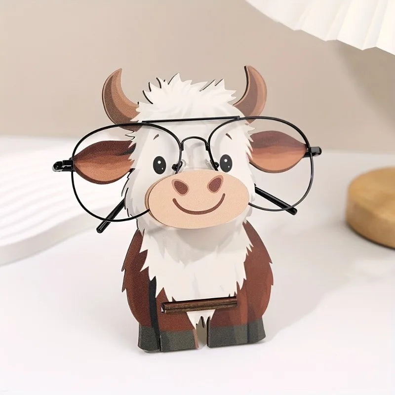 1pc Wooden Highland Cow Eyeglass Frame,Cute Cow-Shaped Eyeglass Display Stand,Suitable for Home Office Desktop Decor,Nightstand.