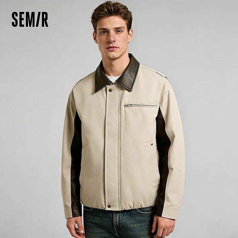 Semir Unisex Jacket 2026 New Retro Patchwork Lapel Cargo Harrington Cool Trendy Casual Loose Fit Tops