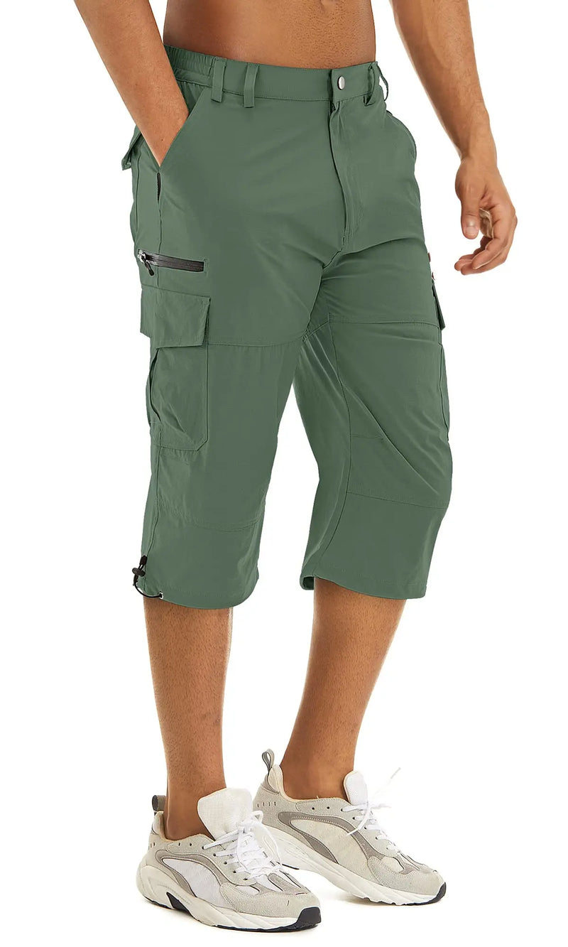 TACVASEN Men's Cargo Work Shorts Quick Dry 3/4 Length Capri Pants Multi-pockets Knee Length Trousers Summer Board Beach Shorts