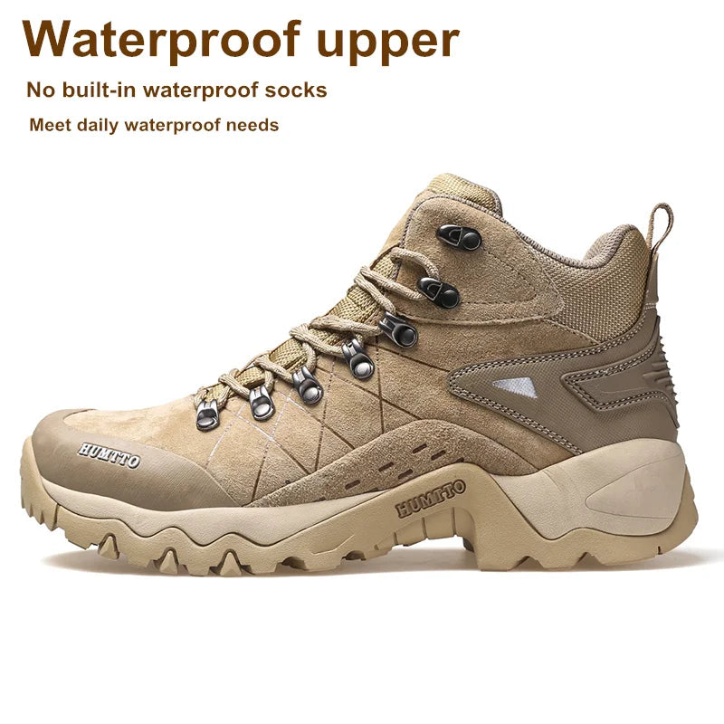 HUMTTO Waterproof Trekking Sneakers for Men Winter Leather Hunting Outdoor Hiking Shoes Sport Walking Tactical Safety Boots Mens