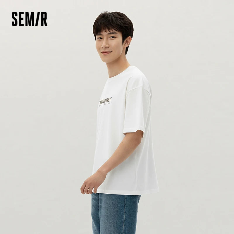 Semir Men Tshirt Letter 2026 Print Knitted Loose Fit Crew Neck Urban Casual Everyday Style Soft Comfortable Daily Wear