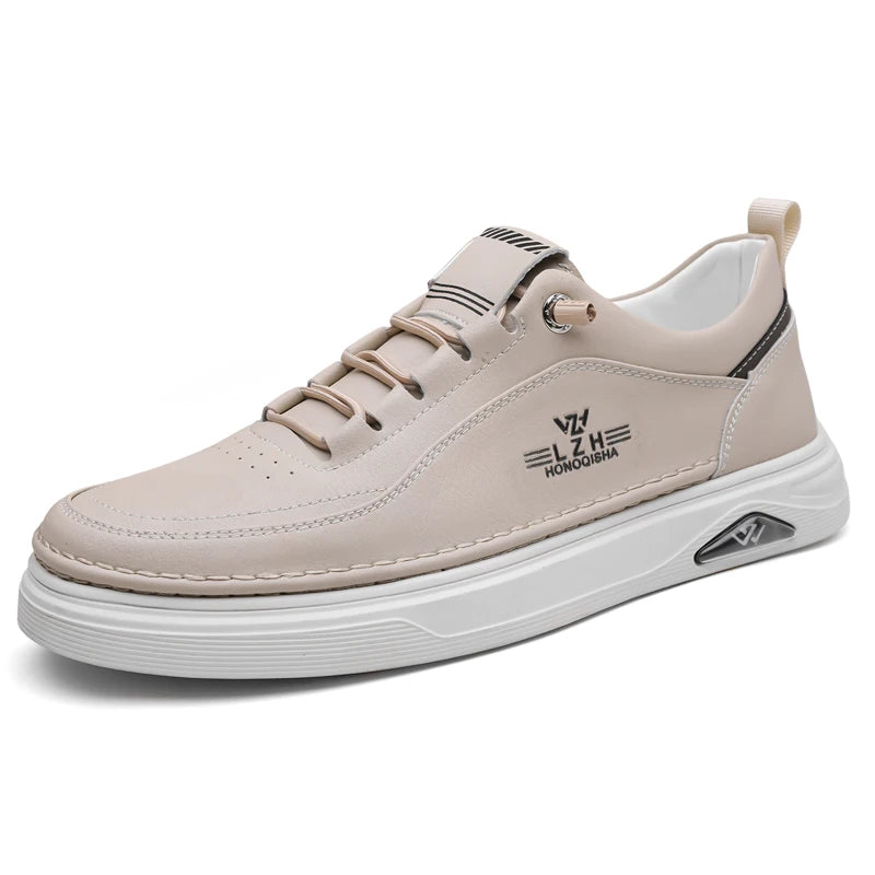 Men Casual Shoes Anti Slip Thick Sole Comfortable Soft Leather Breathable Fashionable Versatile Lace Up Outdoor Walking Shoes