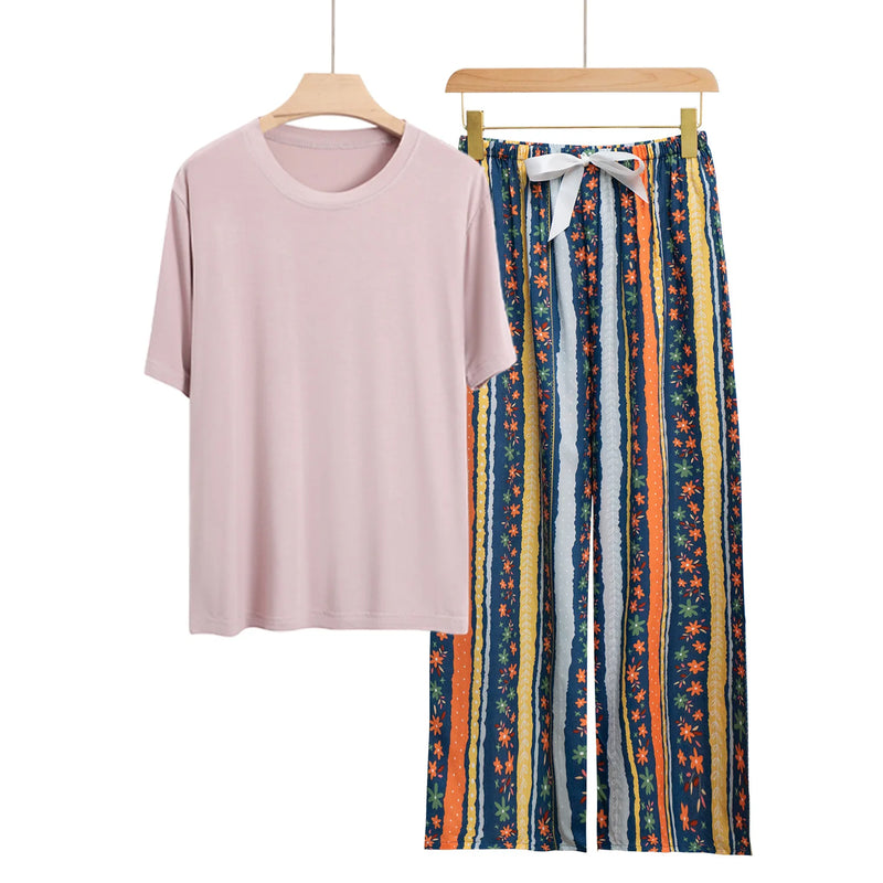 Women's Pajamas Spring Summer Sleepwear Suit New Comfortable Short-sleeved Pants Set Modal Two-piece Loungewear Home Clothes