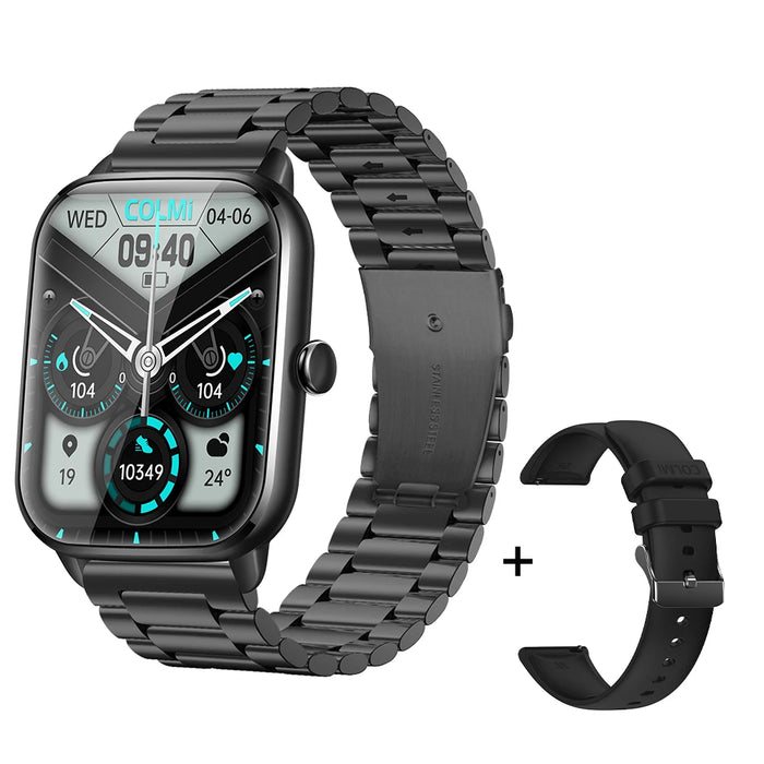 COLMI C61 Smartwatch 1.9 inch Full Screen Bluetooth Calling Heart Rate Sleep Monitor 100+ Sport Models Smart Watch For Men Women Black Steel Strap