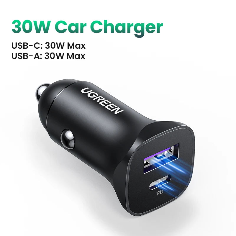 【NEW-IN】UGREEN USB Car Charger 30W Quick Charge 4.0 QC4.0 QC3.0 PD Type C Fast Car USB Charger For iPhone 17 Xiaomi Mobile Pho