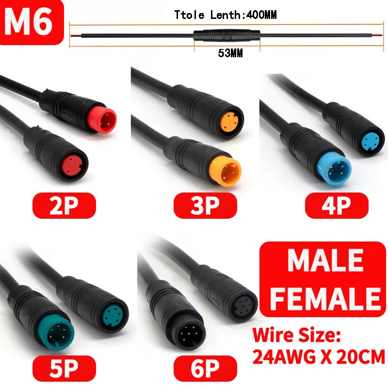 10Sets M6/M8 Multi-Pin Electric Butt Connector 2/3/4/5/6 Pin 20cm Cable Plug, Julet Style for Scooter, Motorcycle, EV Control