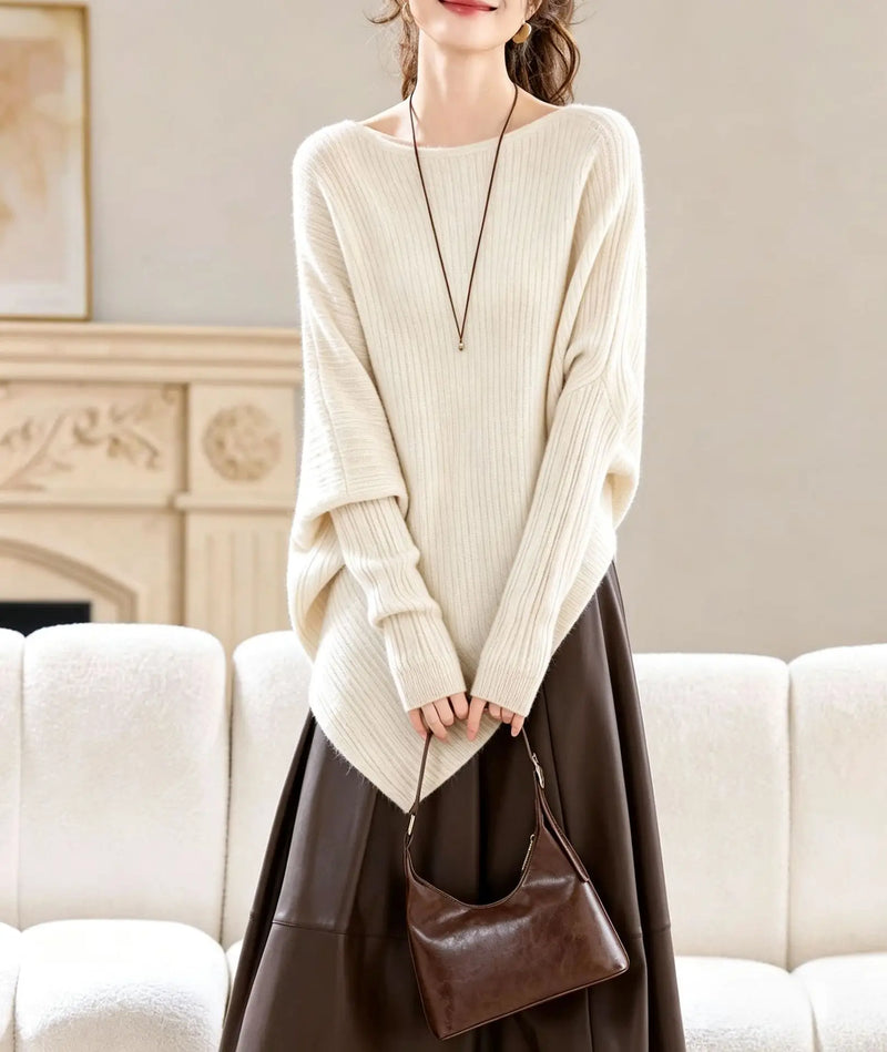 Lazy Wind Bat Sleeve Irregular Sweater Women's Autumn Winter Loose Knitted Bottoming Shirt Premium Ladies Top Pullover Jumper