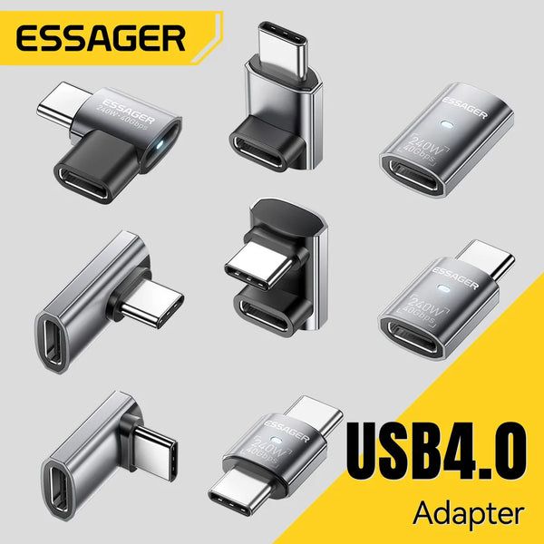 ឧបករណ៍ភ្ជាប់ Essager USB4.0 40Gbps OTG 240W ឧបករណ៍បម្លែងសាកថ្មលឿន 90 ដឺក្រេ USB Type C ឧបករណ៍ភ្ជាប់ទិន្នន័យសម្រាប់ទូរស័ព្ទ Macbook កុំព្យូទ័រយួរដៃ 8K60Hz