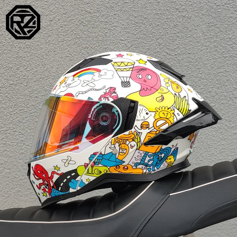ORZ male and female adult full face motorcycle helmet modular flip helmet dual lens DOT approved racing off-road helmet