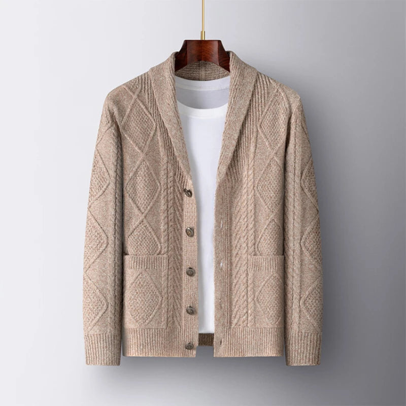 New Men's Knitted Cardigan, Youth Lapels Long Sleeve Coat, Men's Sweater Casual, Camel Black Gray Warm Sweater