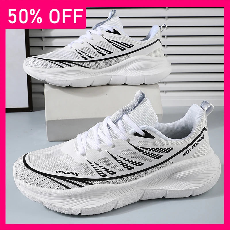 Men Sports Shoes Fashion Lace Up Versatile Mesh Breathe Lightweight Outdoor Fitness Shoes Classic Cushioning Flat Tennis Shoes