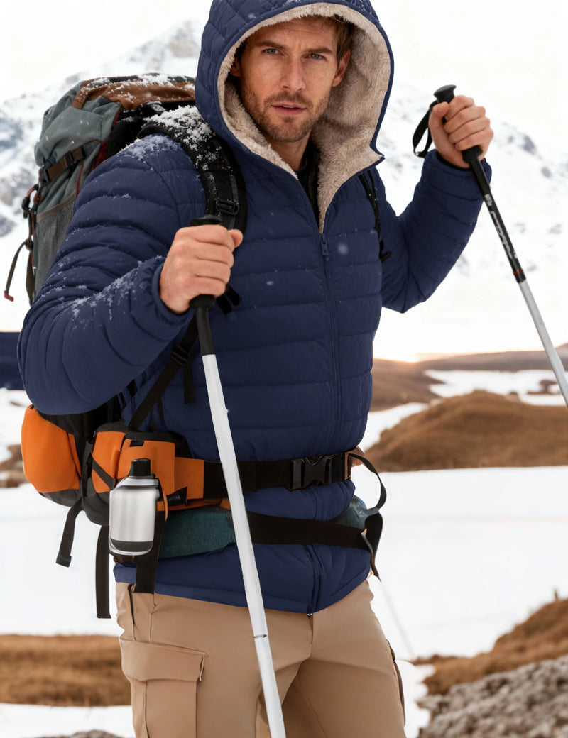 TACVASEN Men's Winter Puffer Sherpa Lined Quilted Waterproof Down Jacket Warm Windproof Ski Coat For Hiking And Fishing