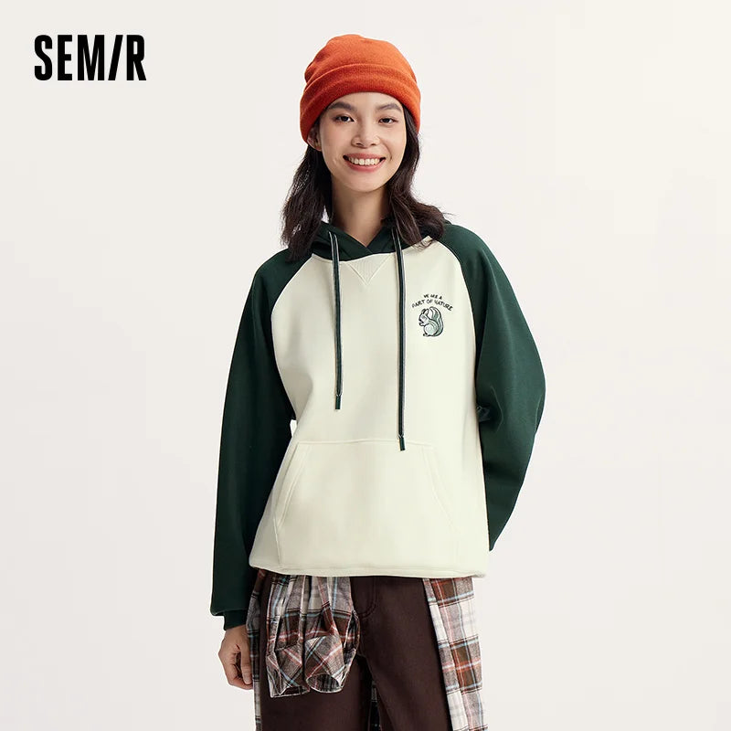 Semir Hooded Sweatshirt Fleece Graphic Pullover Women 2025 Winter Loose Fit Casual Wear Long Sleeve Top