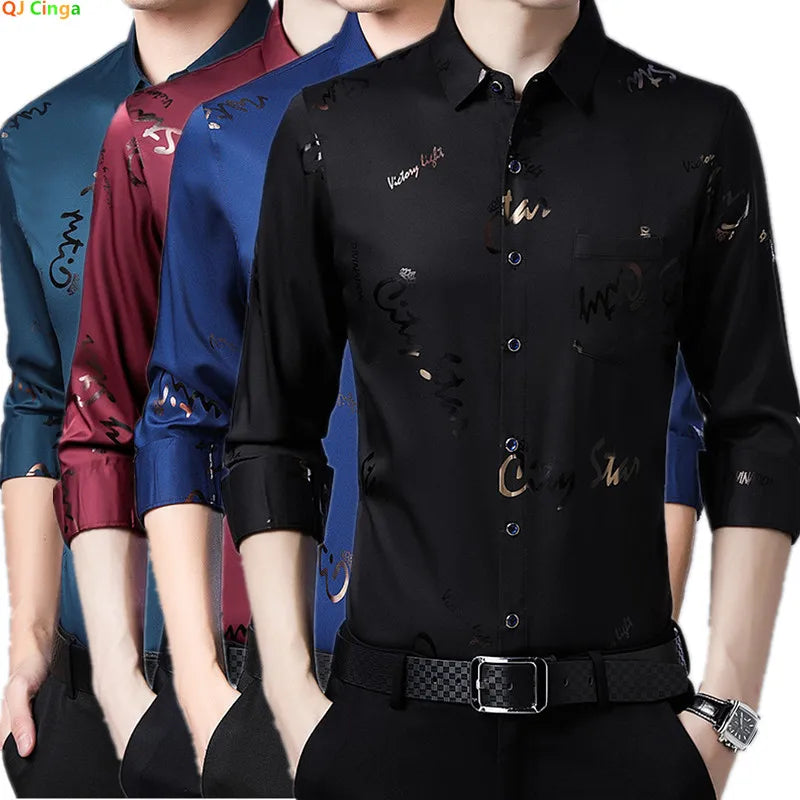 2026 Men's Casual and Fashionable Long Sleeved Printed Shirt, Non Ironing and Wrinkle Resistant Business Top. Asian sizes M–4XL