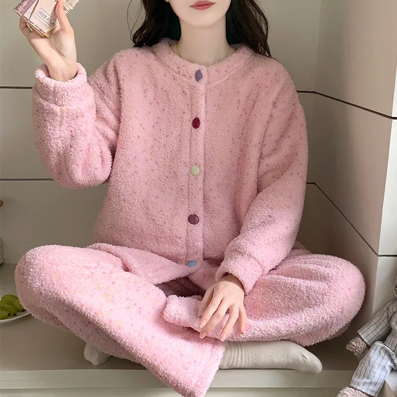 Pijama Mujer Invierno Korean Flannel Winter Pajamas For Women Thick Hot Velvet Sleepwear Set Casual Warm Women's Home Clothes