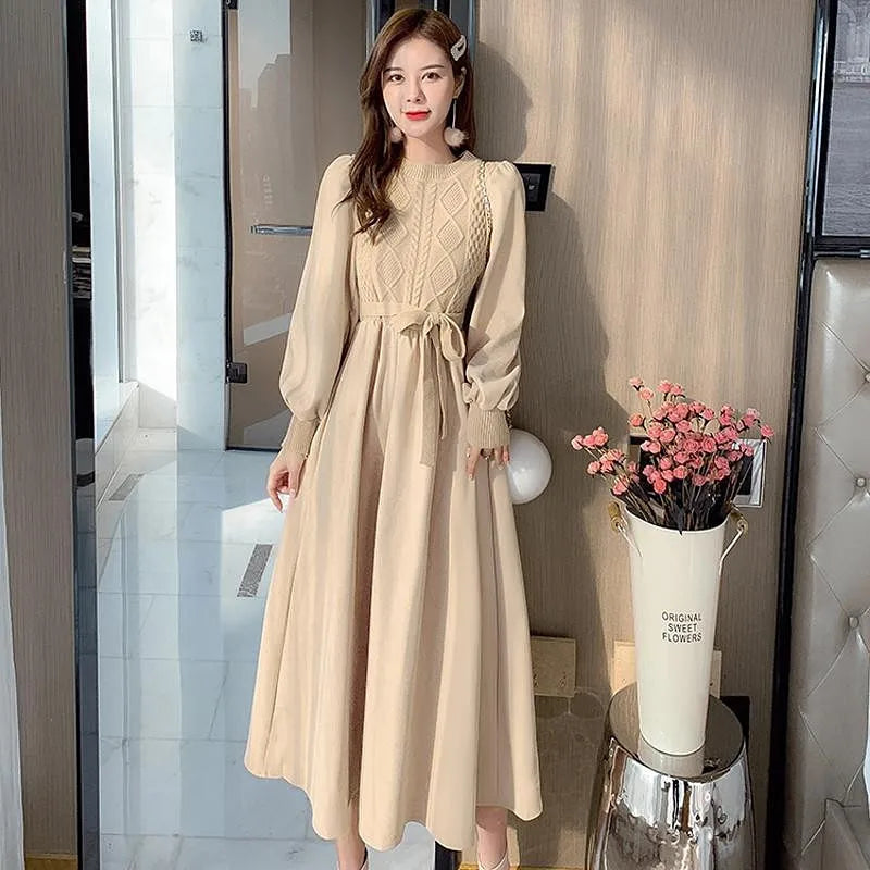 Pulls Femmes Fashion Temperament Knitwear Woman Clothes Spring Autumn Long Sleeve A-line Pullovers Dress Ladies Knit Sweater