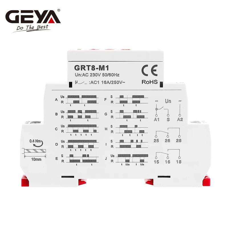 GEYA Multifunction Time Relay AC DC 12V 24V 48V 110V 220V 230V Timer Relay GRT8-M With10 Function Choices CE CB