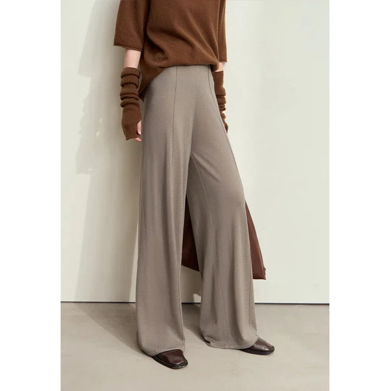ខោ Amii Minimalism Women's រដូវស្លឹកឈើជ្រុះឆ្នាំ ២០២៥ ខោរោមចៀមចង្កេះយឺតធម្មតាថ្មីសម្រាប់ស្ត្រីម៉ូដខោជើងធំ ១២៤៤៣១៧៨