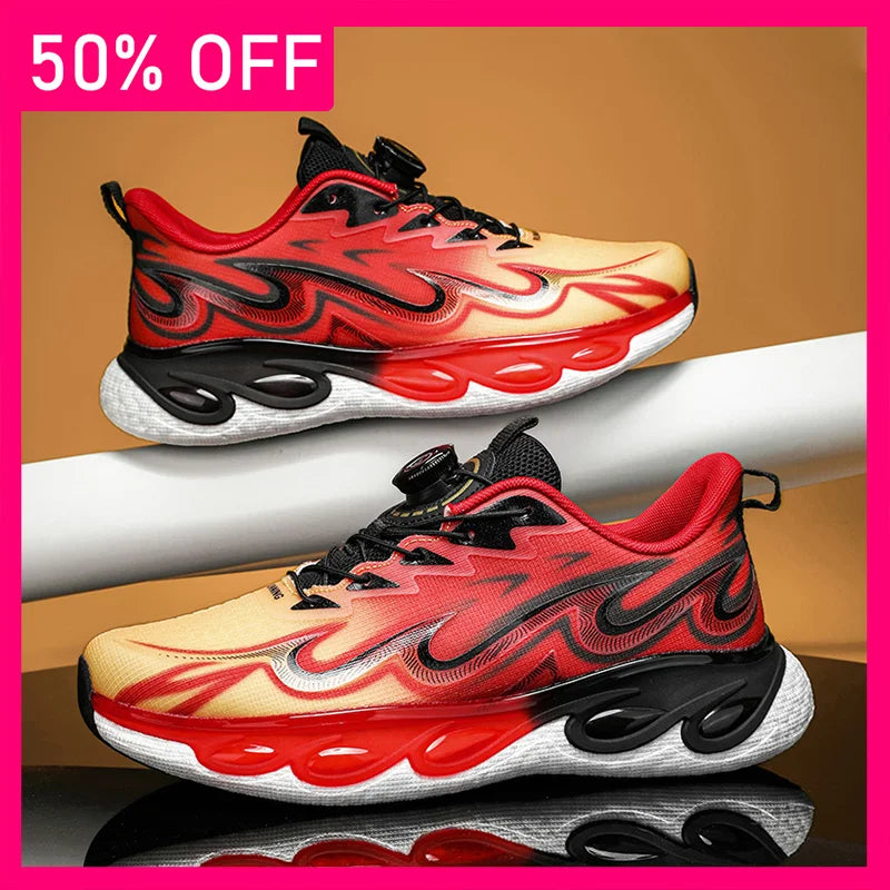 Men Sports Shoes New Breathable Rotating Buckle Fashion Wear-resistant Leather Street Anti Slip Lightweight Flat Running Shoes