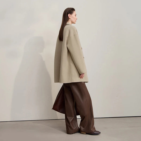 Amii Women's Coat 2026 Winter New Loose Double Breasted Versatile Women's Jacket Long Sleeves 100% Wool Overcoat Female 12524036