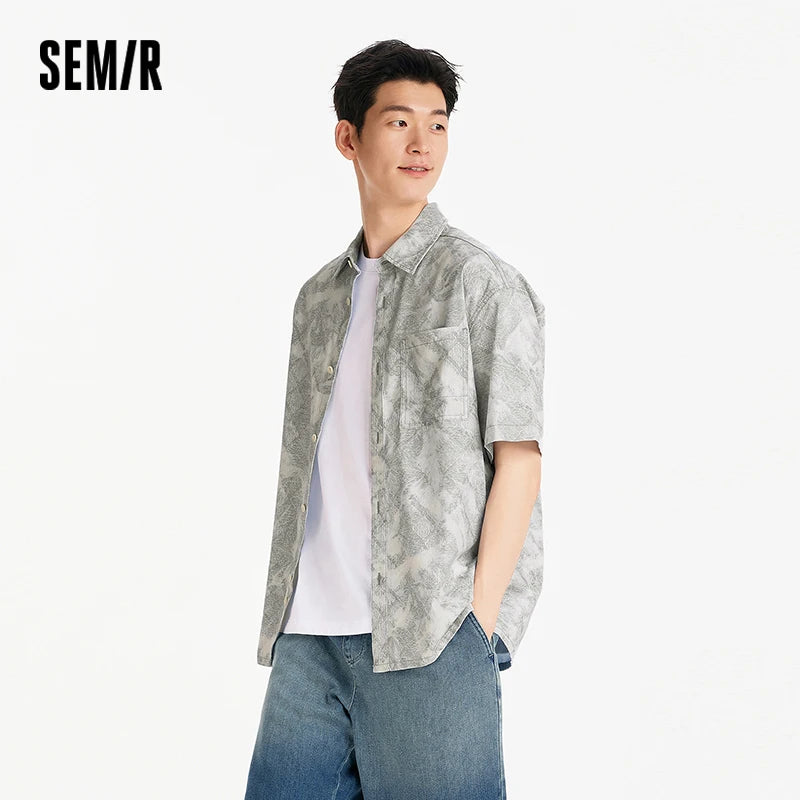 Semir Mens Shirt 2026 Denim Cool Feeling Loose Short Sleeve Lightweight Casual Fashion