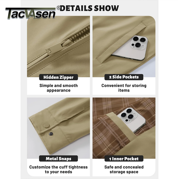 TACVASEN 2026 Men's Lightweight Jacket Water-repellent Windbreaker for Fall Winter Solid Color Fashion Patchwork Lining Overcoat