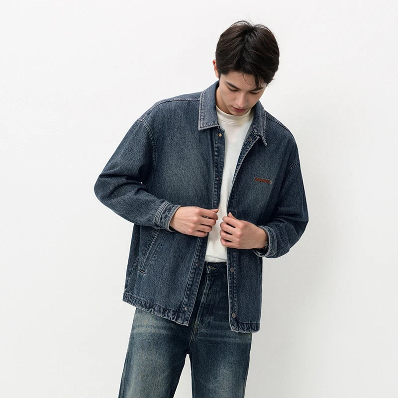 Semir Men Jacket Denim Coach Style Loose Lapel Retro Classic 2026 Autumn Textured Fabric Casual Outerwear Daily Layer