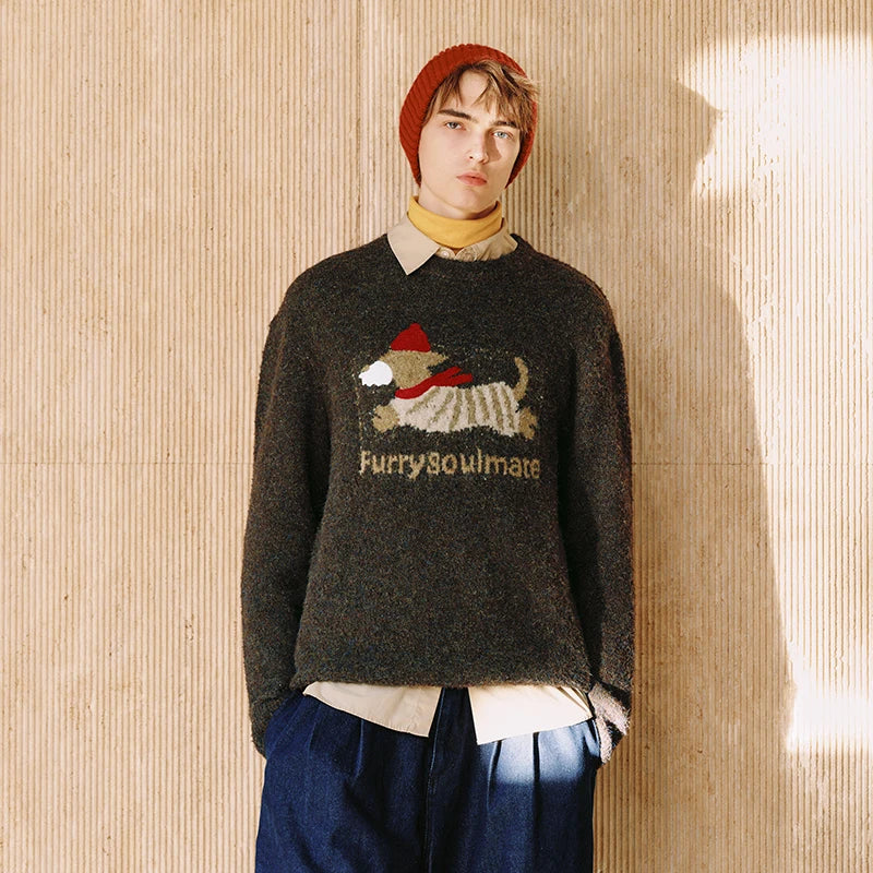 Semir Knitted Sweater Men Winter Cute Pet Jacquard Knitwear 2025 New American Retro Trendy Loose Pullover Sweater Men'S Wear