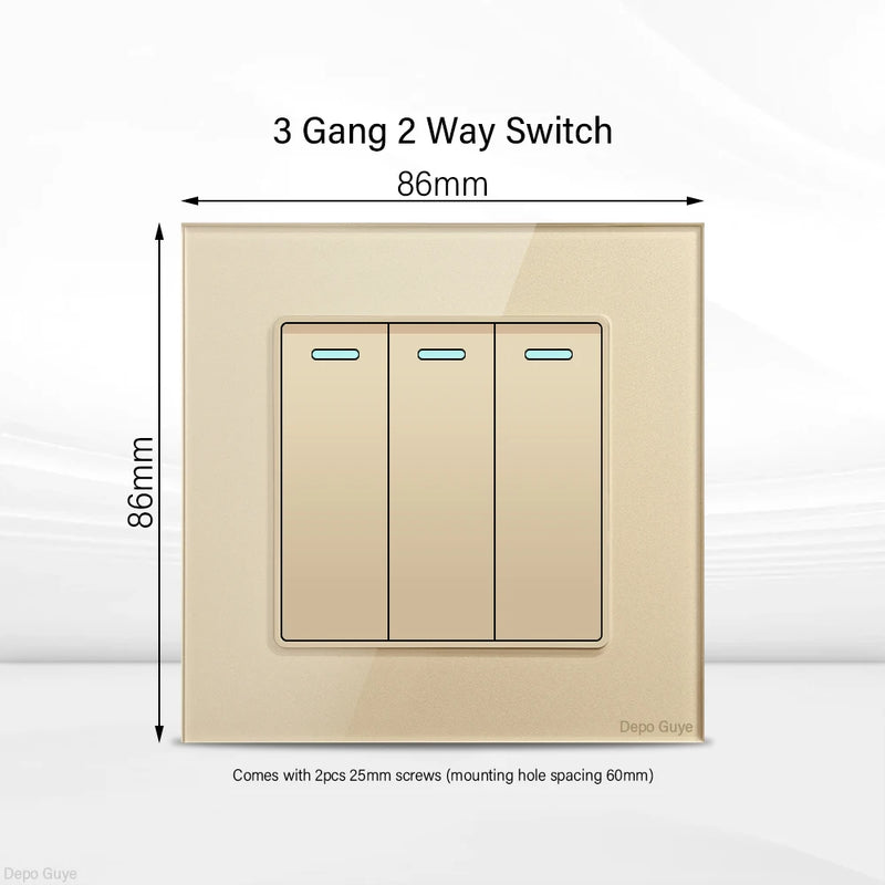 Gold UK 13A Tempered Glass Dual Socket,Universal Power Outlet With USB Type C 18W Quick Charge,Home Light Electric Switch Panel