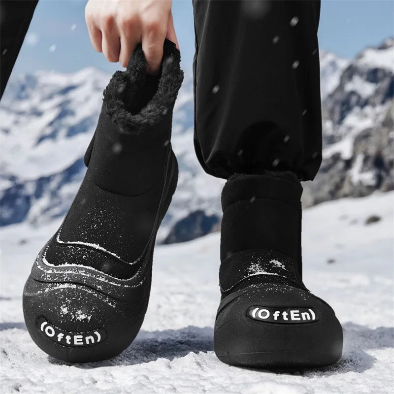 Men's snow boots winter warm plush cotton shoes soft sole non-slip high top boots fashion youth Joker outdoor sports work boots