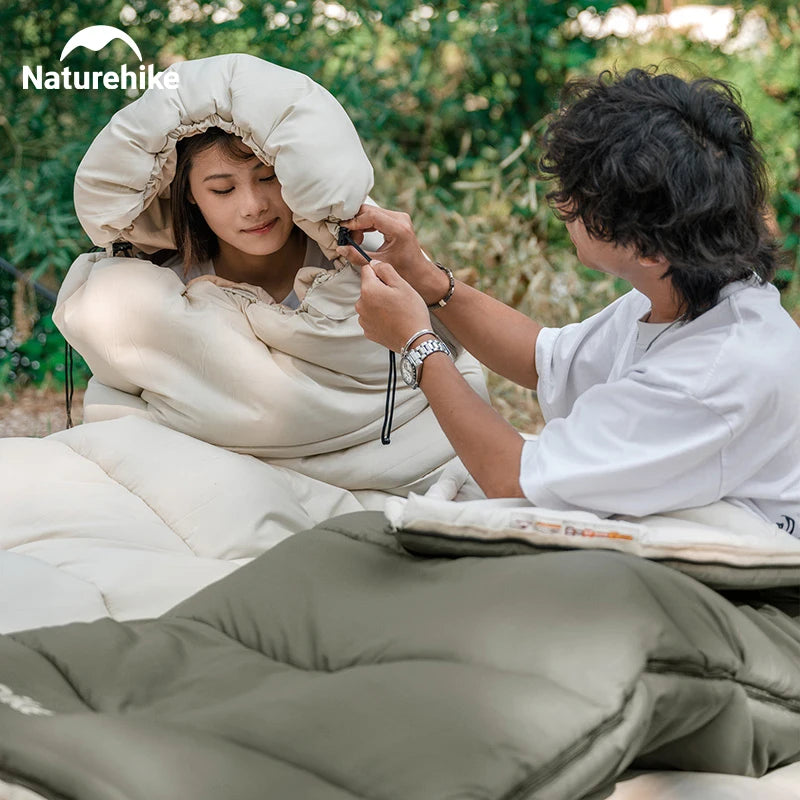 Naturehike 2023 Sleeping Bag Ultralight Spliced Double Zipper Envelope Sleeping Bag Waterproof Hat Winter Camping Sleeping Bag
