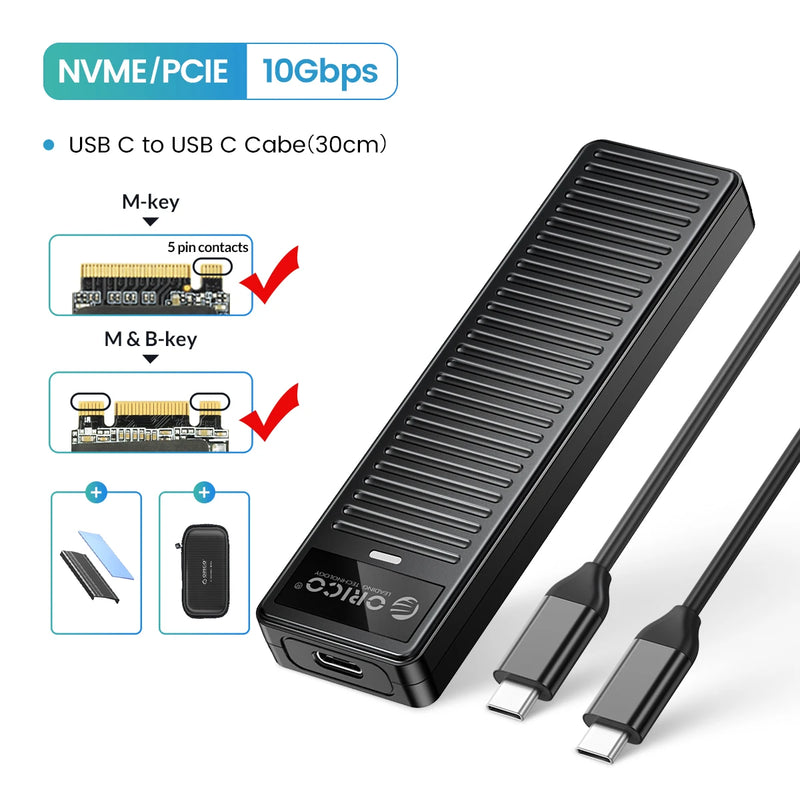 ORICO M.2 NVMe SSD Enclosure 10Gbps USB3.2 Gen2 M2 SSD Enclosure Case Box Simple Design for NVMe SATA Tool-free Support UASP