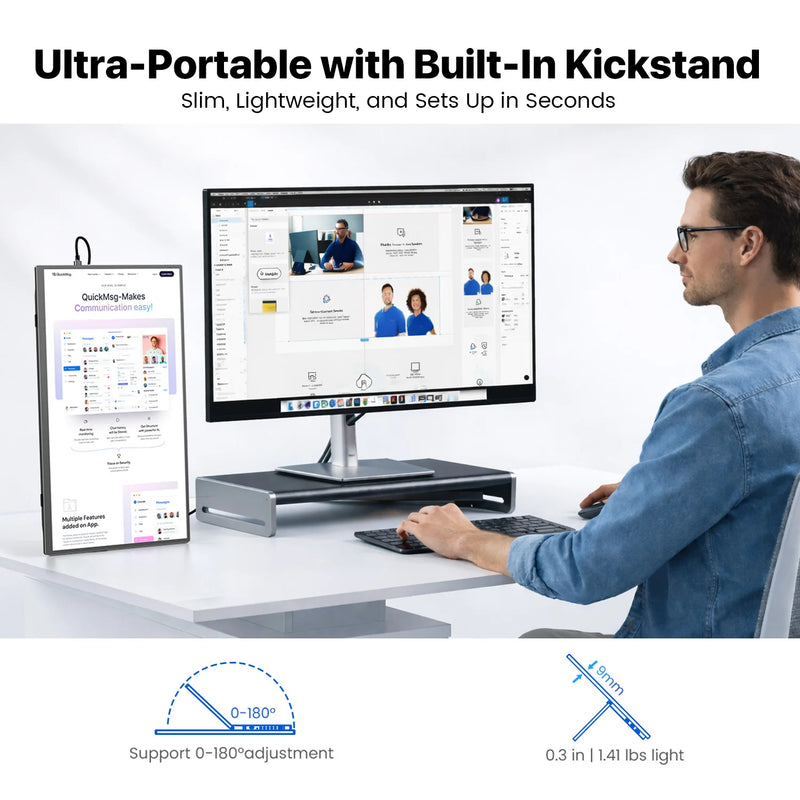 អេក្រង់ប៉ះល្អឥតខ្ចោះ 1920 * 1080 15.6 អ៊ីញ ម៉ូនីទ័រចល័ត 60Hz ជើងទ្រខាងក្រោយសម្រាប់កុំព្យូទ័រយួរដៃ XBox PS4 / 5 Switch TV Box ទូរស័ព្ទដៃ PC Mac