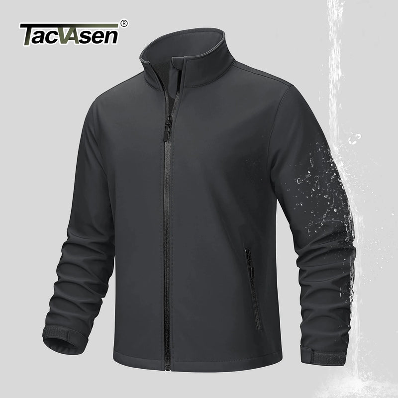 TACVASEN Fleece Lined Softshell Jacket Men's Full Zip Up Rain Jacket Outdoor Work Jacket Spring Trekking Hiking Windbreaker Male