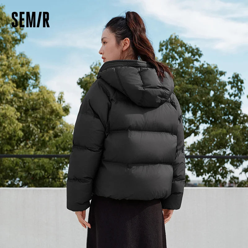 Semir White Duck Down Jacket Warm Slim Women 2025 Winter Lightweight Casual Fashion Coat Loose Fit Short Style