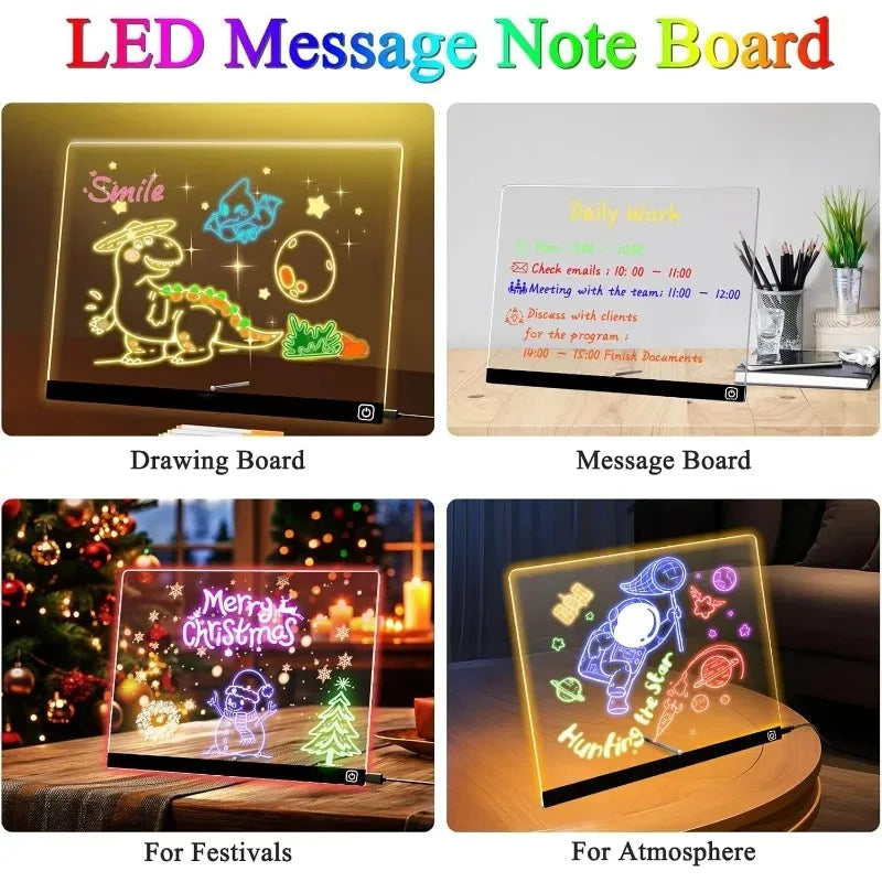LED Drawing Board 7 Colors Light Acrylic Dry Erase Led Note Board for Room/Store/Office Ideal Gift for Birthday Festival