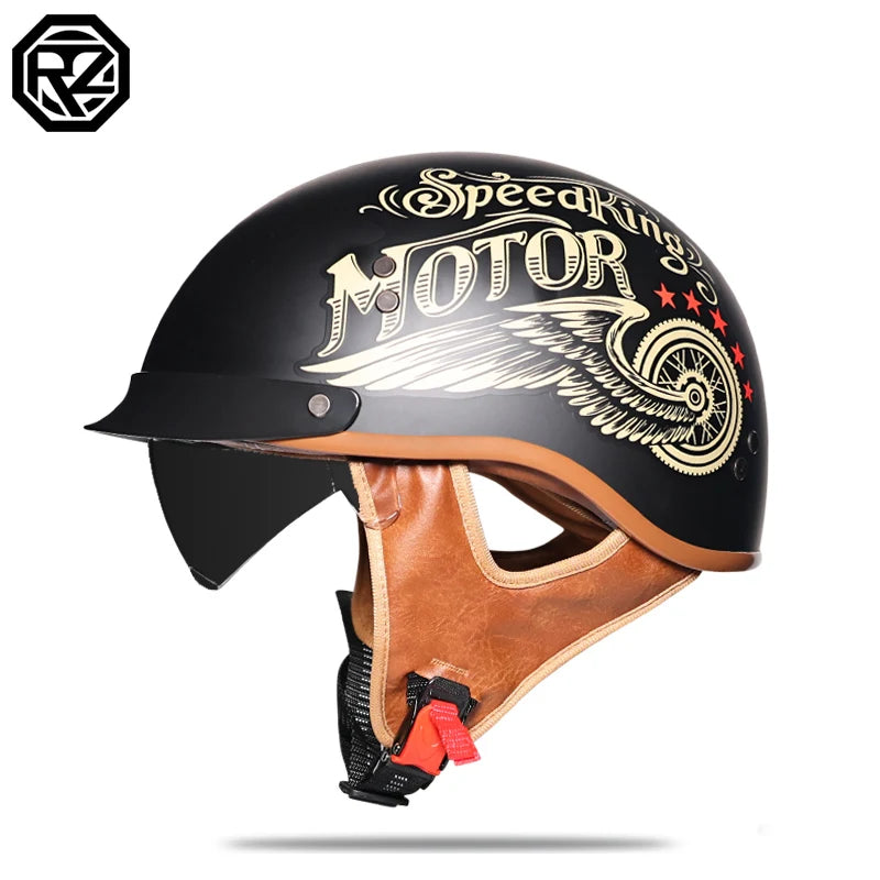 Motorcycle helmet retro German half helmet jet 2/1 helmet with built-in transparent lens DOT approved