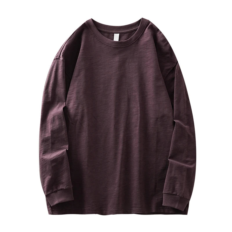 DUKEEN Heavyweight Slub Cotton Long Sleeve T Shirts for Men Spring and Autumn Pure Cotton Breathable Undershirts Men's Clothing