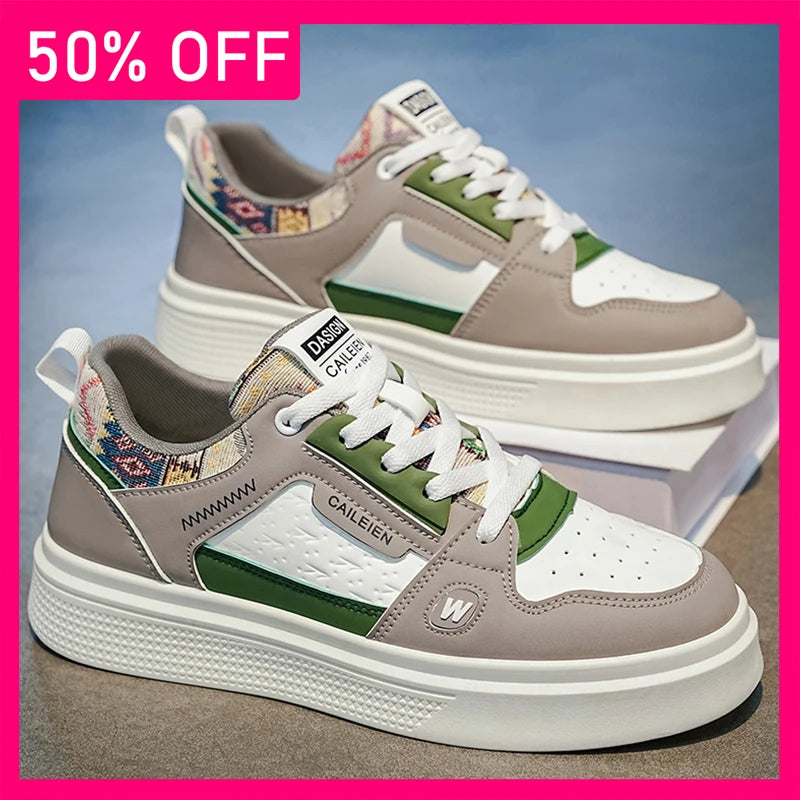Men Board Shoes Leather Breathe Fashion Lace Up Casual Shoes Comfort Outdoor Walking Soft Sole Anti Slip Versatile Casual Shoes